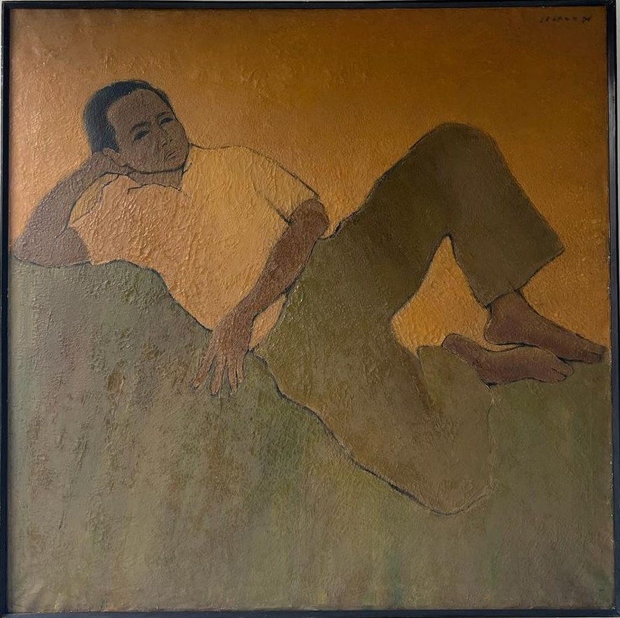Schilderij van Jeihan, liggende man